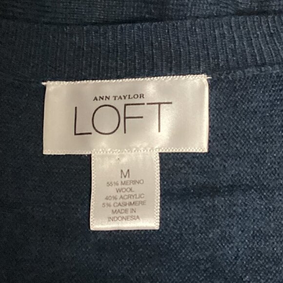 Ann Taylor LOFT M V-Neck Merino Wool-Acrylic-Cashmere Sweater Knit Top Blue 184M - Picture 6 of 7